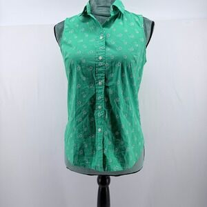 J.Crew Womens XS Green Floral Sleeveless Button Down Shirt Cotton Blouse